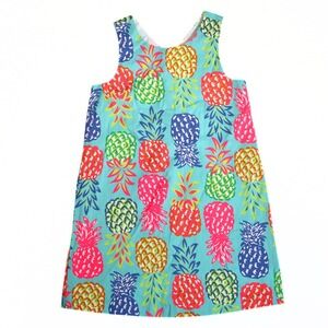 Tommy Bahama Shift Dress Girls Size 8 Blue Pineapple Print Cotton Pique Summer